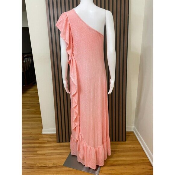 Free People Elisa Women's M Pink Dress Cotton Maxi Beach Ruffled One-Shoulder - Picture 2 of 9
